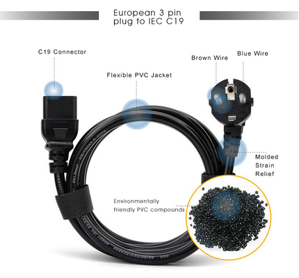 EU VDE Dây nguồn dài không thấm nước Đầu cắm 2 pin cho máy tính xách tay