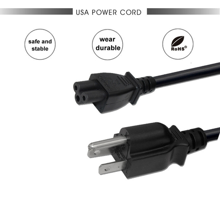 UL đã được phê duyệt IEC 320 C13 Dây nguồn USA 3 Pin Đen Dây nguồn máy tính màu đen